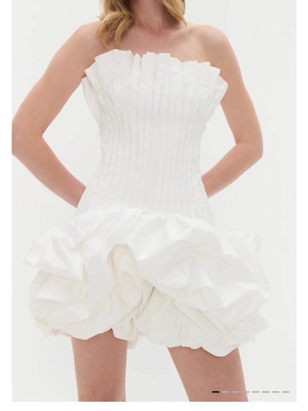 Aje White Strapless Pleated Bodice Bubble-Hem Mini Dress
